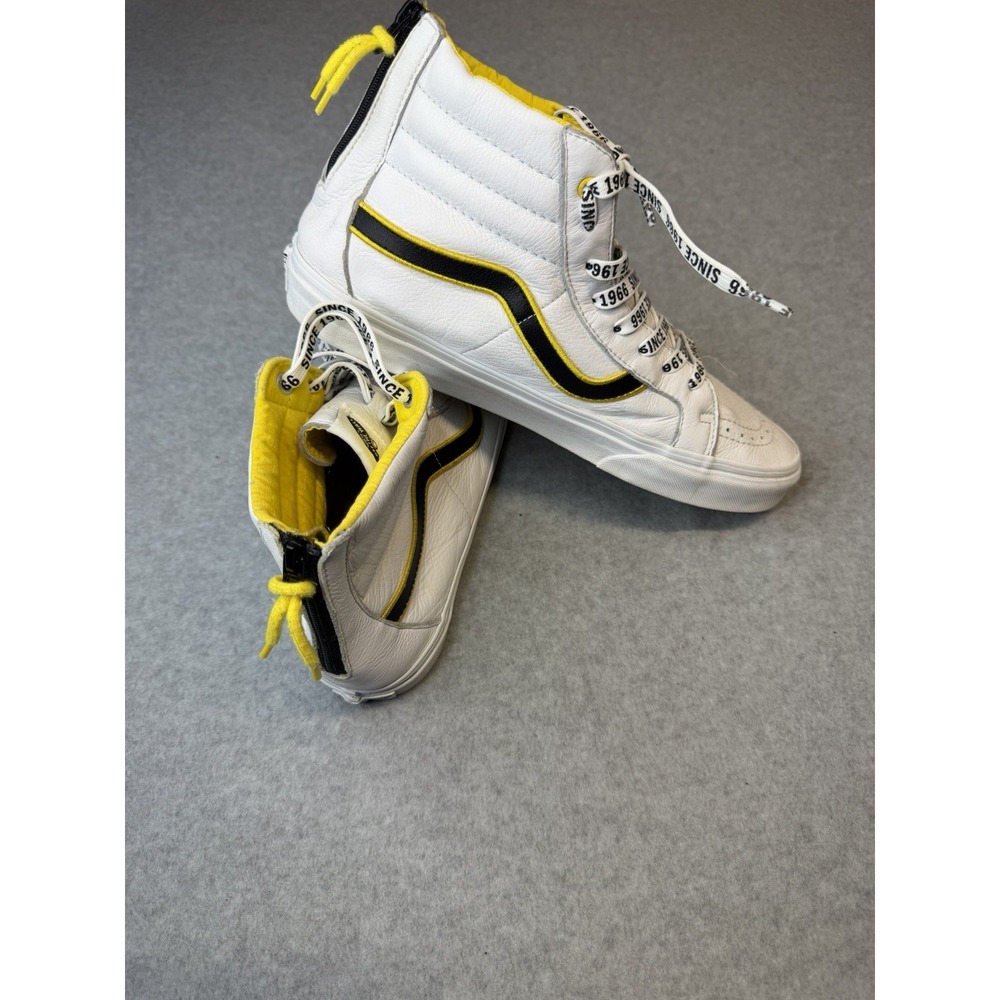 Vans Sk8-Hi Family Reissue Zip Premium - White Leather/Yellow/Black Mens 12 - Picture 8 of 10